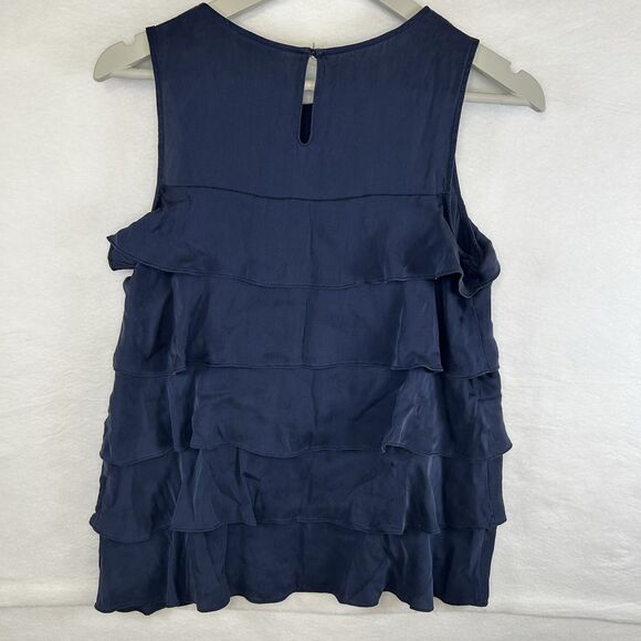 Theory Silk Ruffled Navy Tank Size S Sleeveless Party Cocktail Norm Core Top - Picture 3 of 7